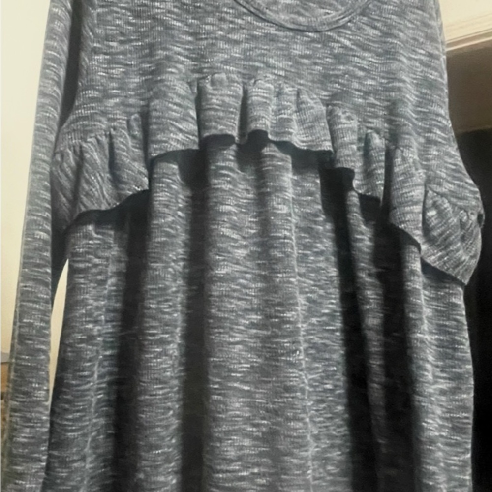 Suzanne Betro Charcoal Ruffled Blouse 1X